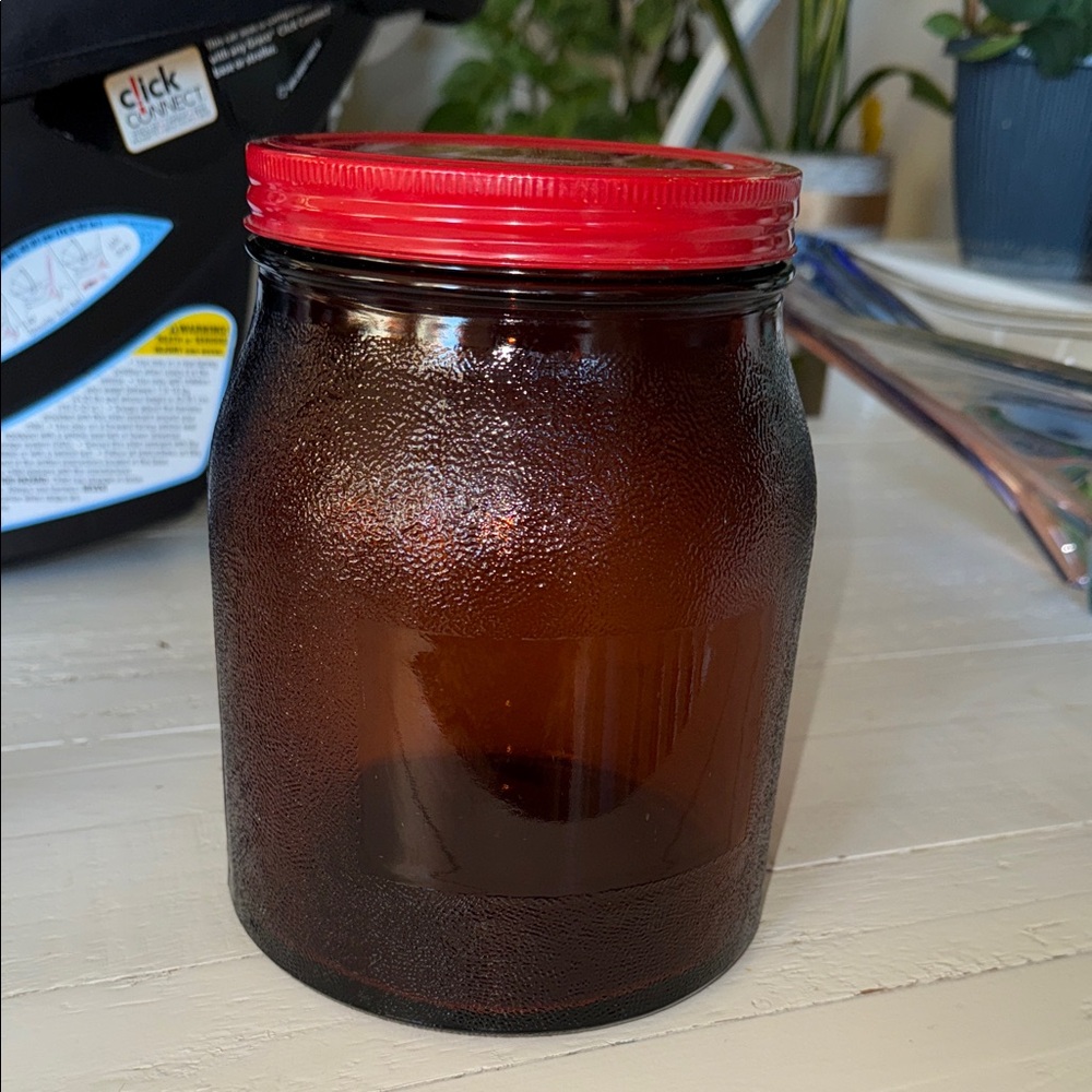 Vintage 1942 Owens-Illinois Amber Glass Storage Jar Apothecary-Industrial Bottle